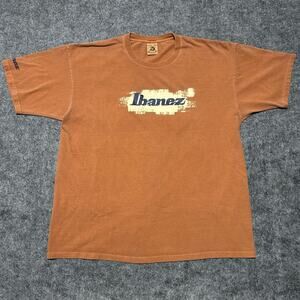 Ibanez Graphic T Shirt Orange Guitar Logo Size 2XL Used – Excellent